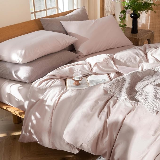 MooMee Bedding Duvet Cover Set 100% Washed Cotton Linen Like Textured - Image 7