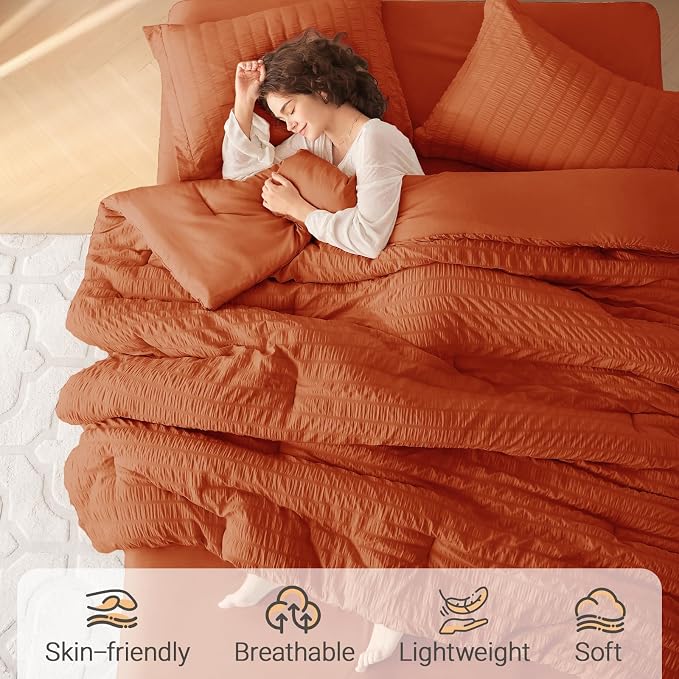 MUXHOMO 7 Pieces Full Comforter Set, Seersucker Bed in a Bag Full Size - Image 2