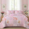 Mybedsoul Patchwork Quilt King Size, Soft Pink Boho Floral King Bedspreads by Mybedsoul
