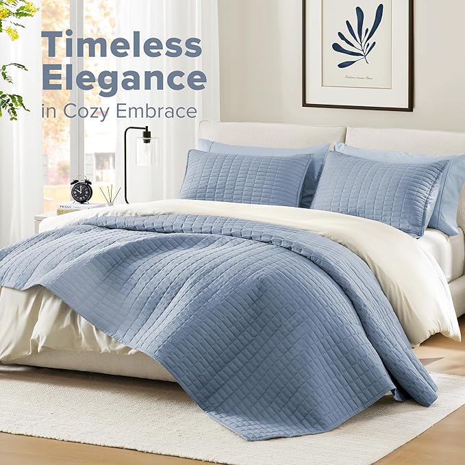 Comfort Spaces Blue Oversized King Quilt Set 120"x118" Bedspread Quilted Summer - Image 2