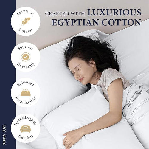100% Egyptian Cotton Pillow Cases King Size Set of 2 - Image 2