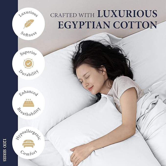 100% Egyptian Cotton Pillow Cases Standard/Queen Size Set of 2 - Image 2