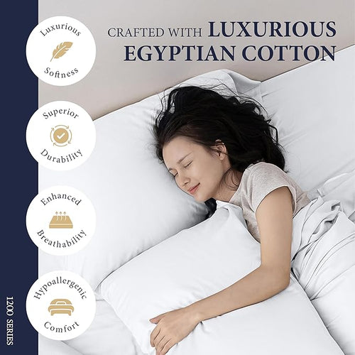 100% Egyptian Cotton Pillow Cases Standard/Queen Size Set of 2 - Image 2