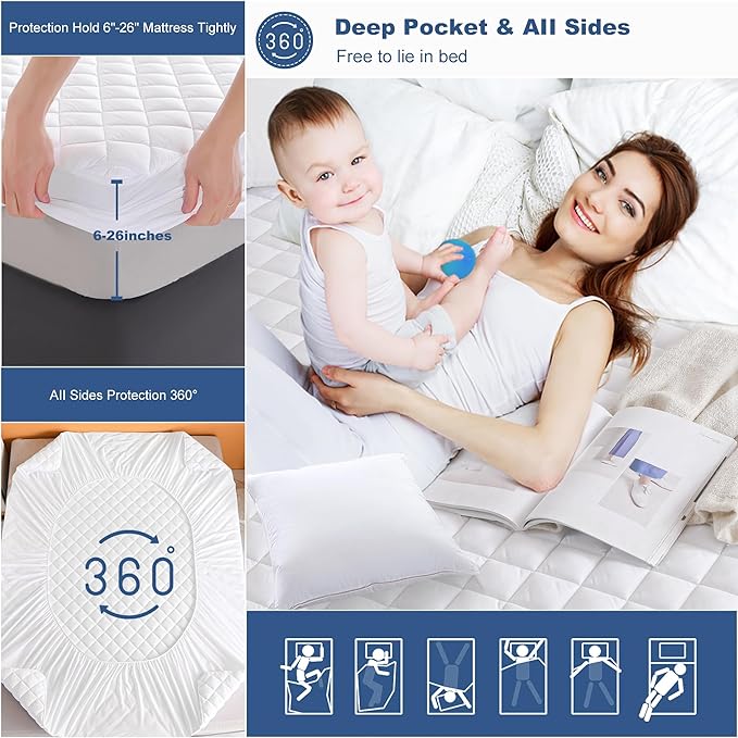 GRT Queen Waterproof Mattress Pad, 100% Waterproof Quilted Fitted Mattress - Image 5