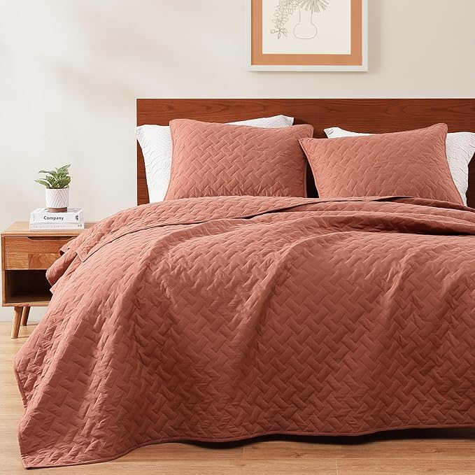 WRENSONGE Queen Quilt-3 Pieces Weave Autumn Leaf Bedspreads Queen Size Quilt by WRENSONGE