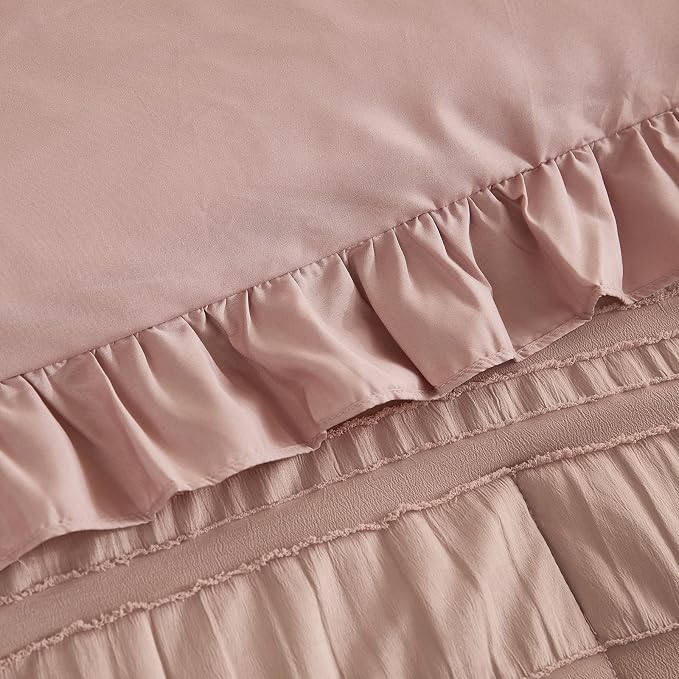 WONGS BEDDING Pink Comforter Set King, 3 Pieces Ruffle Farmhouse Shabby Chic - Image 6