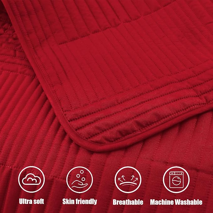 Whale Flotilla Ultra Soft Queen Quilt Bedding Set, Lightweight Microfiber Red - Image 9