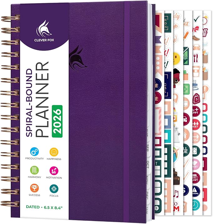 Clever Fox Dated Planner with Tabs 2026 – Weekly & Monthly Spiral Planner with by CleverFox