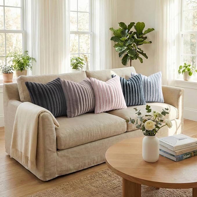 Pallene Faux Fur Plush Throw Pillow Covers 24x24 Set of 2, Luxury Soft Fluffy - Image 5