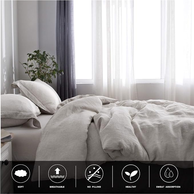 Simple&Opulence 100% Linen Duvet Cover Set 3pcs Basic Style Natural French - Image 7