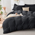 HYMOKEGE Black Duvet Cover Queen Size, Ultra Soft 3-Piece Seersucker Duvet by HYMOKEGE