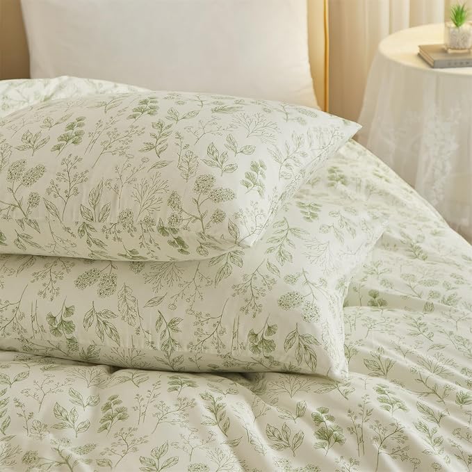 mixinni Girls Boho Green Floral Duvet Cover Set Twin XL Size Cotton Soft - Image 6