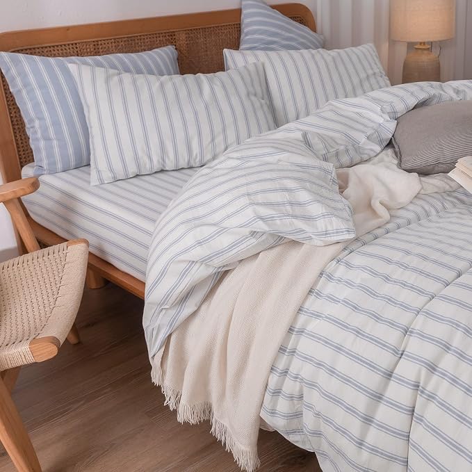 BESTOUCH Duvet Cover Set 100% Washed Cotton Linen Feel Super Soft Comfortable - Image 5