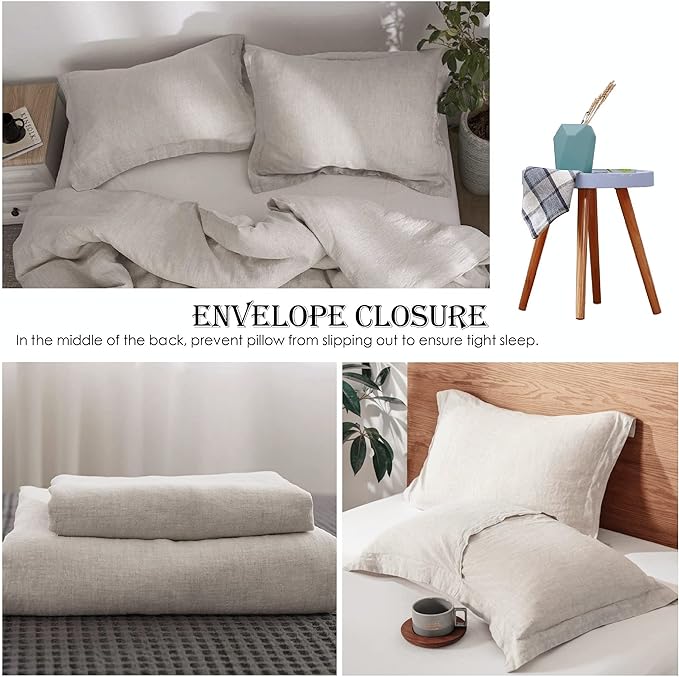 Simple&Opulence 100% Linen Duvet Cover Set 3pcs Basic Style Natural French - Image 4