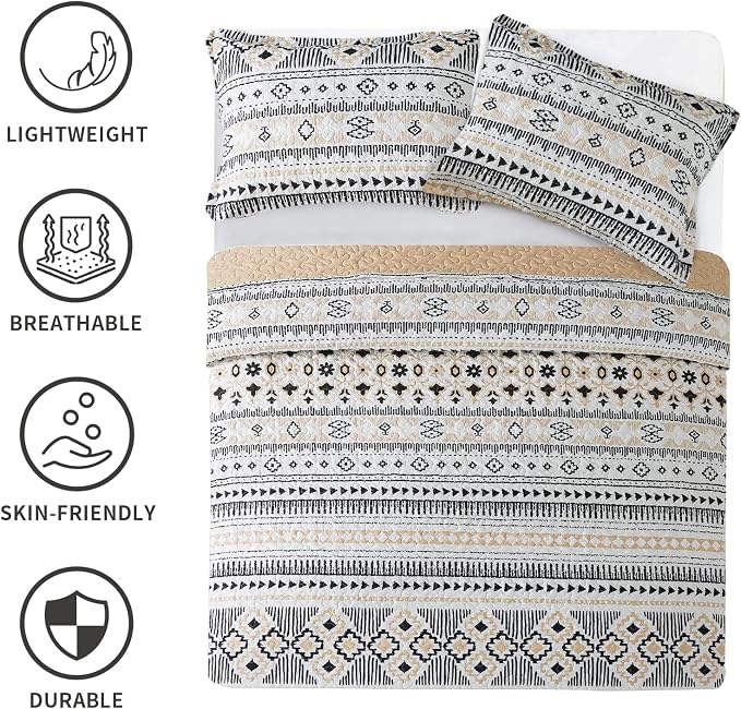 BEDIFANY Boho Quilt King Size Set, Lightweight Bedspread King Size Stripe Boho - Image 6