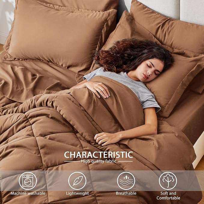 Love's cabin King Size Comforter Set Mocha Mousse, 7 Pieces King Bed in a Bag - Image 3
