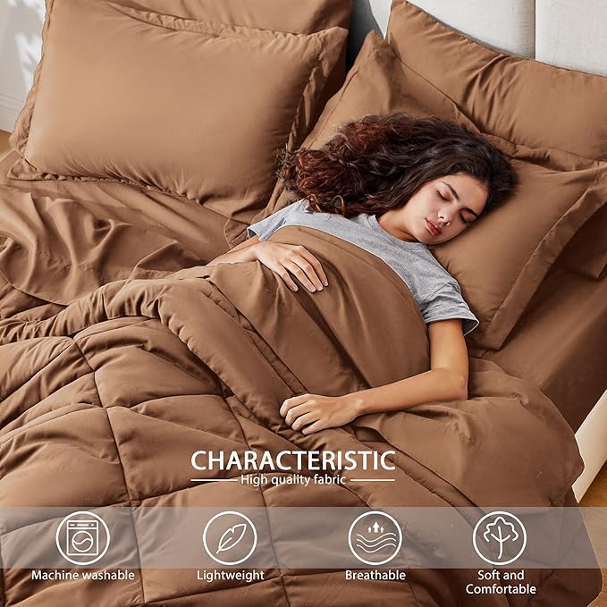 Love's cabin Queen Comforter Set Mocha Mousse, 7 Pieces Queen Bed in a Bag - Image 3