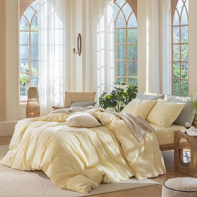 MooMee Bedding Duvet Cover Set 100% Washed Cotton Linen Like Textured - Image 3