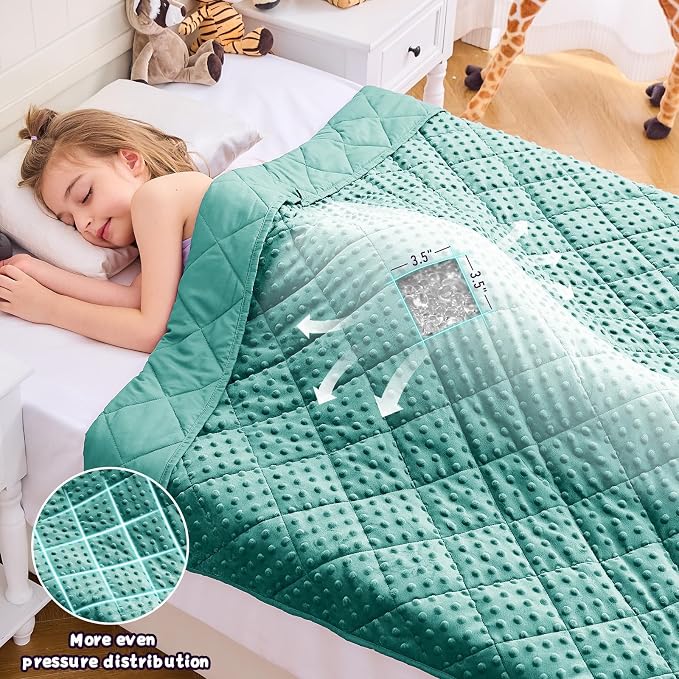Teal Weighted Blanket Kids 7lbs, Cooling Minky Heavy Throw Blanket - Image 3