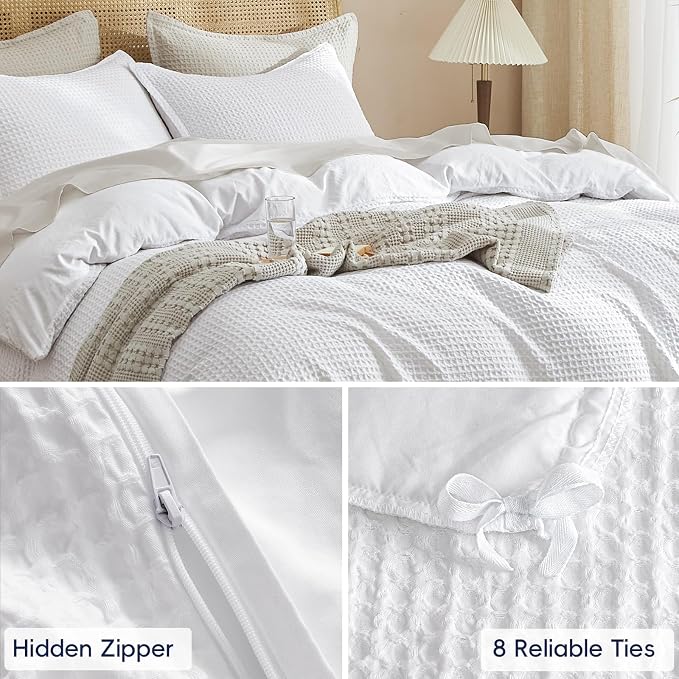 PHF Waffle Weave Duvet Cover Set California King, No Snagging Ultra Soft Luxury - Image 5