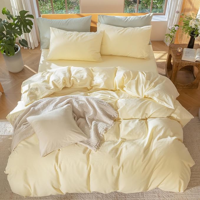 MooMee Bedding Duvet Cover Set 100% Washed Cotton Linen Like Textured - Image 5