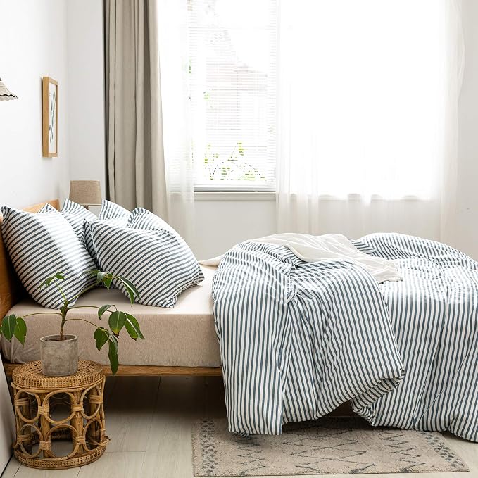 JELLYMONI 100% Natural Cotton 3pcs Striped Duvet Cover Sets, - Image 2