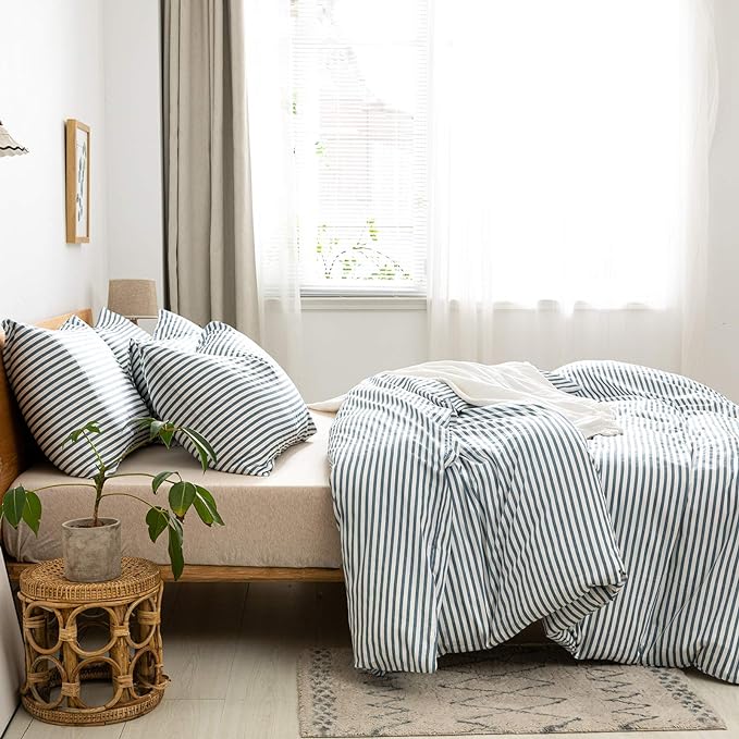 JELLYMONI 100% Natural Cotton 3pcs Striped Duvet Cover Sets, - Image 2