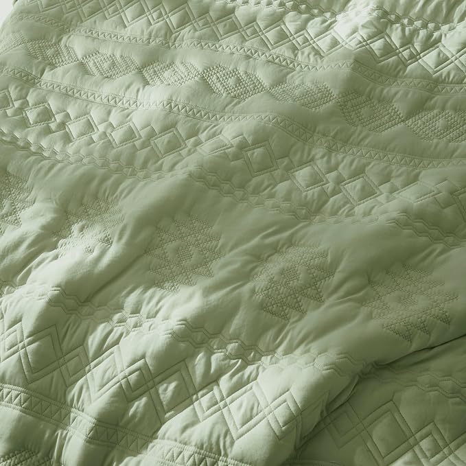 WDCOZY Boho Sage Green Oversized California Cal King Size Quilt Bedding Sets - Image 5