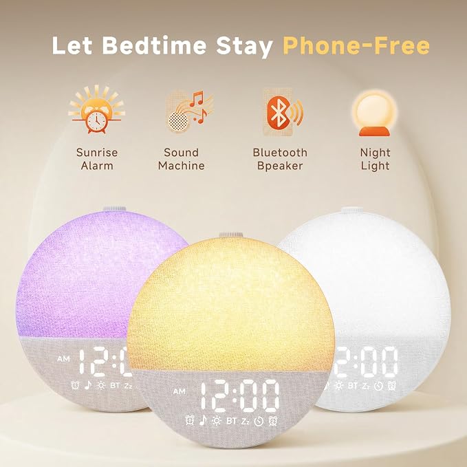 Geuuap Sunrise Alarm Clock White Noise Machine | Natural Wake-Up Light - Image 2
