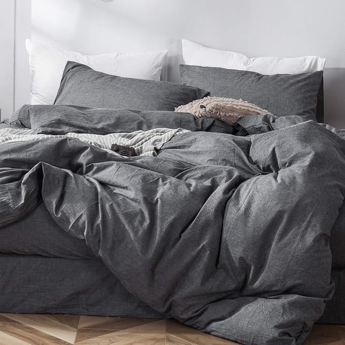 MooMee Bedding Duvet Cover Set 100% Washed Cotton Linen Like Textured by MOOMEE