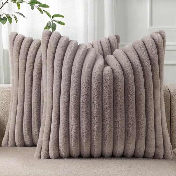 Pallene Faux Fur Plush Throw Pillow Covers 26x26 Set of 2, Luxury Soft Fluffy by PALLENE