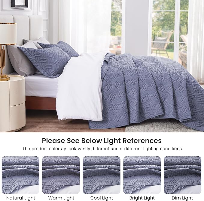 Love's cabin Quilts for Queen Bed Bluish Grey Bedspreads Bedding Set - Image 5