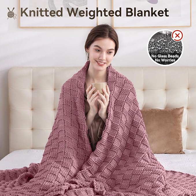 Knitted Weighted Blanket for Adult, No Beads Heavy Blanket 60” x 80'' 15lbs - Image 5