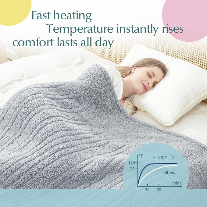 SNUGSUN Heated Twin Blanket Double Sided Sherpa, Soft Heating Electric Blanket - Image 6