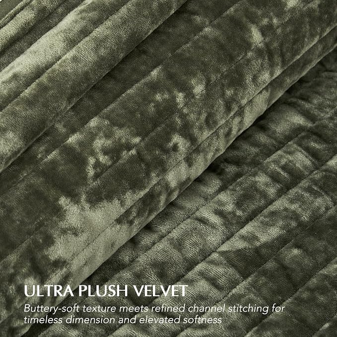 EVERGRACE Velvet Quilt Set Queen Size, Luxurious Soft Striped Channel Bedding - Image 4
