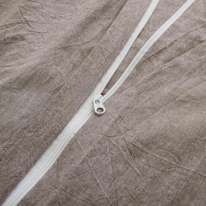 100% Cotton Duvet Cover Queen Size, Mauve Brown Linen-Like Natural Bedding Set - Image 4
