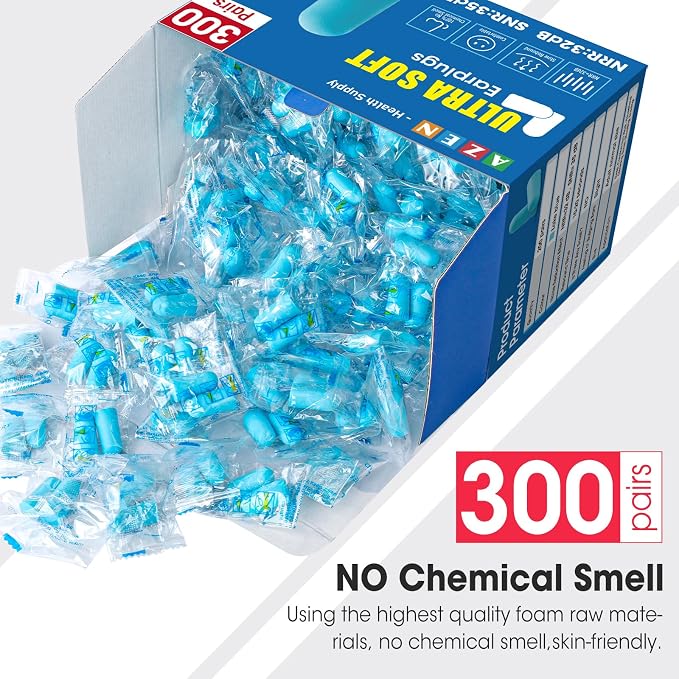 AZEN 300 Pairs Ear Plugs, NRR 32dB Soft Foam Ear Plugs - Image 5