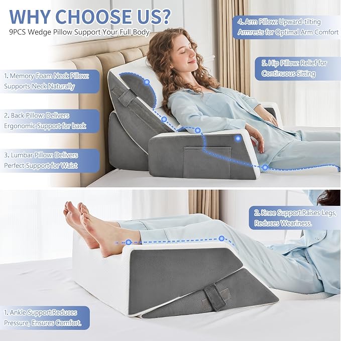 Yojoker 9PCS Orthopedic Bed Wedge Pillow Set - Image 4
