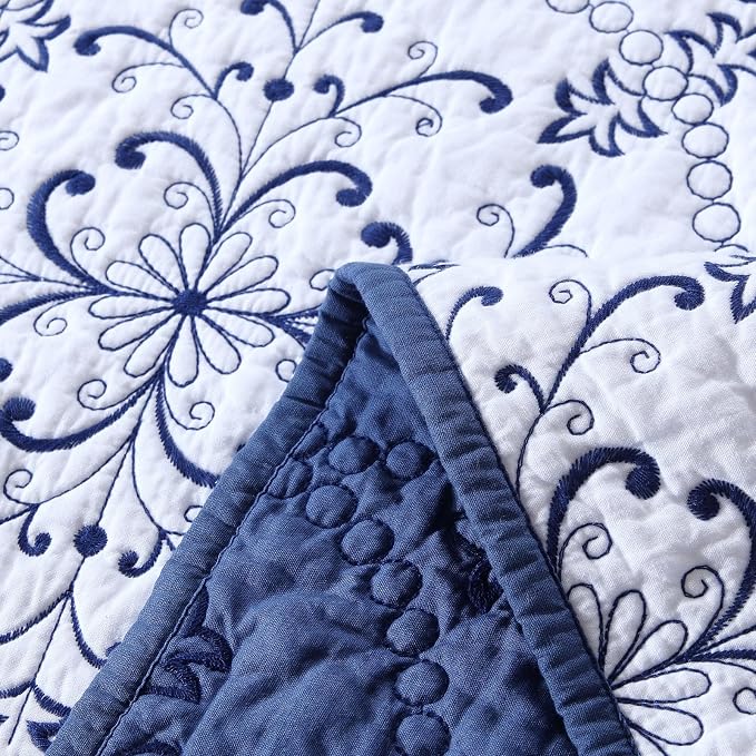 ROOMLIFE Quilt Set Full Size 3D Floral Embroidery Pattern 3-Piece Cotton - Image 7