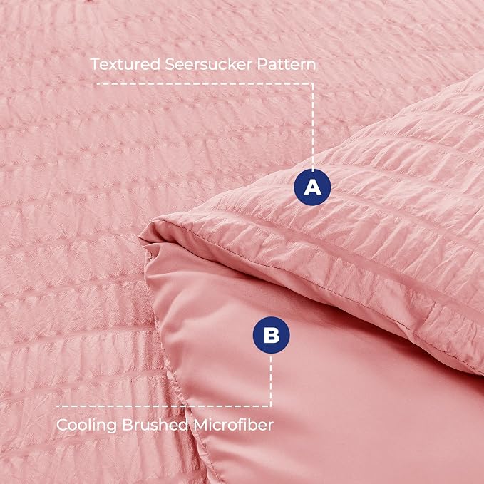 HYMOKEGE Rose Pink Twin Comforter Set Seersucker 5 Pieces, All Season Luxury - Image 4