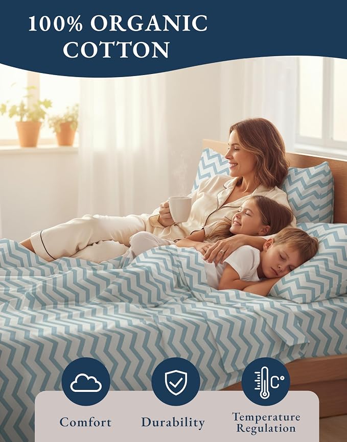 LANE LINEN 100% Organic Cotton Printed King Sheets, Soft & Comfy Percale Sheets - Image 6