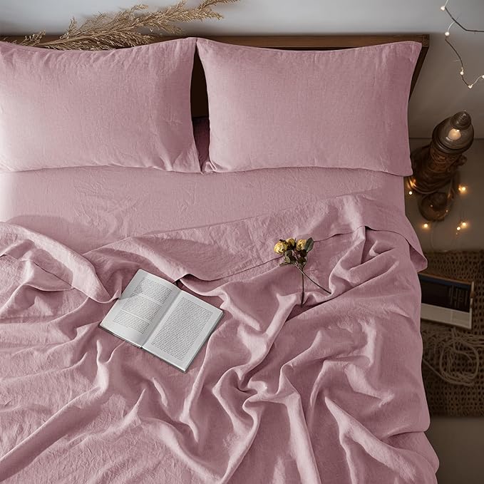 LBRO2M 100% Pure Linen Sheet Set Deep Pocket Up to 16" Bed Sheets Sets by LBRO2MBedding