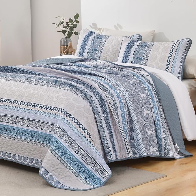 WONGS BEDDING Boho Quilt Set Queen Size, Lightweight Bedspread Coverlet Bedding - Image 2