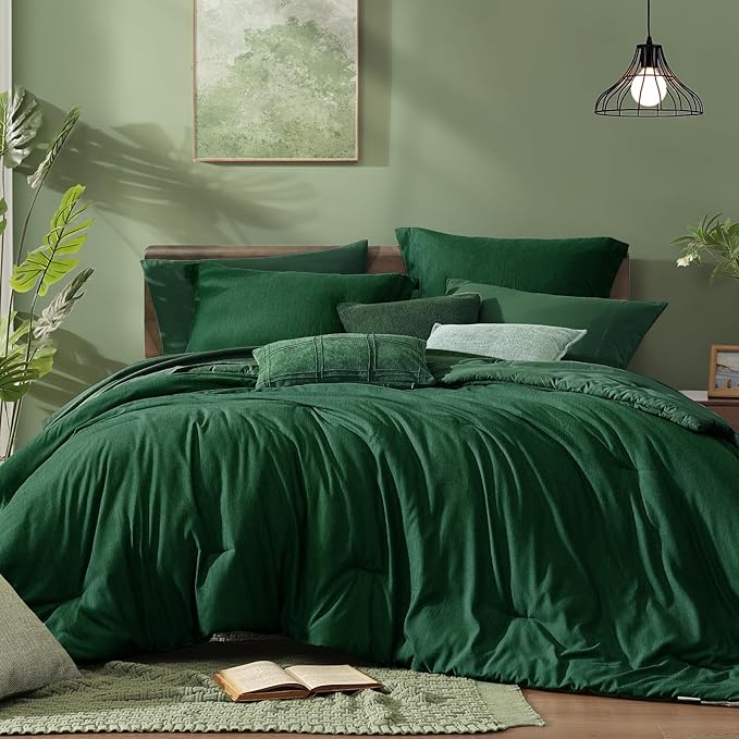 Monbix King Size Comforter Set, Emerald Green King Bedding Set Reversible by Monbix
