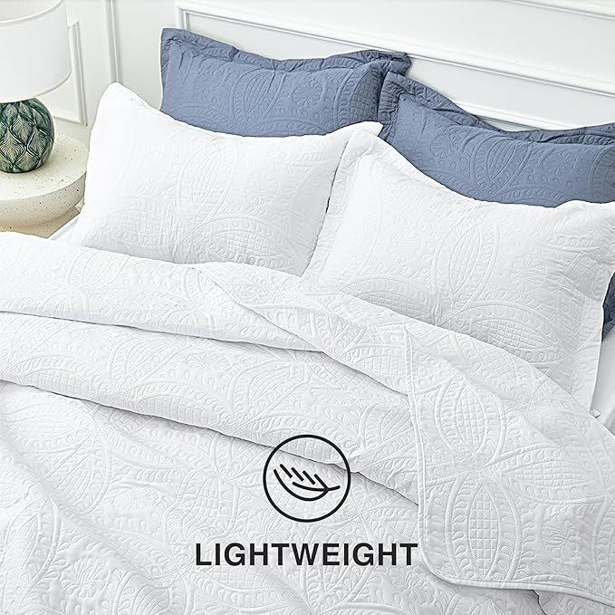 Love's cabin California King Size Quilt Bedding Set White Bedspreads - Image 6