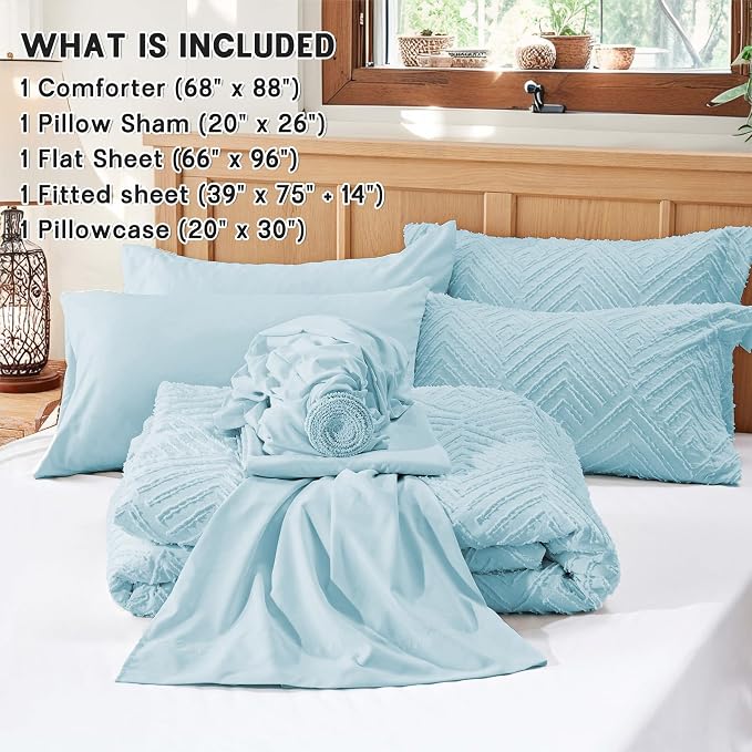 Zzlpp Twin Comforter Set 5 Pieces, Light Blue Tufted Bed in a Bag - Image 5