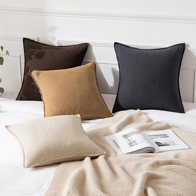 MIULEE Decorative Linen Pillow Covers 16x16 Inch Brown ​Boho Farmhouse​ - Image 4