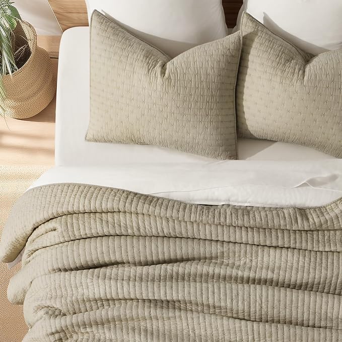 EVERGRACE Cross Stitch Pre-Washed Cotton Quilt Bedding Set King Size, Oversized - Image 4
