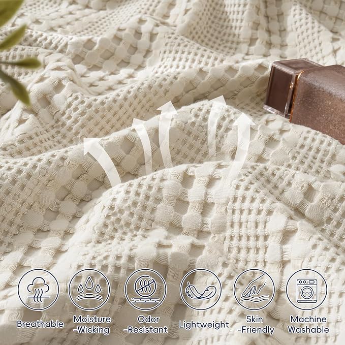 PHF Cooling Waffle Blanket Twin Size, Lightweight 60% Rayon from Bamboo & 40% - Image 5