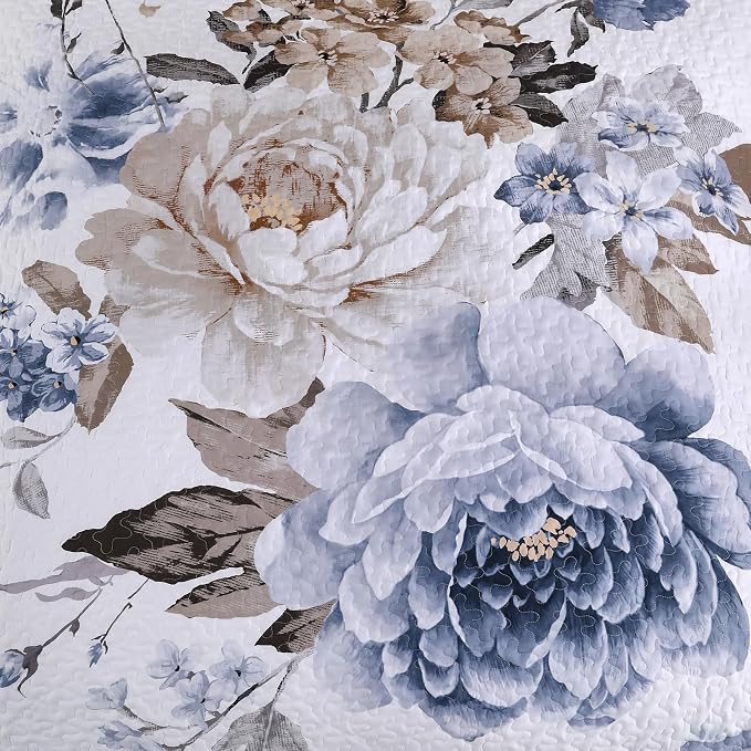 WONGS BEDDING Floral Quilt Set Blue California King Size 3 Pieces Elegant - Image 9
